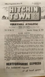 Hitchin Town v Ferryhill FA Amateur Cup 3rd round 1960-61