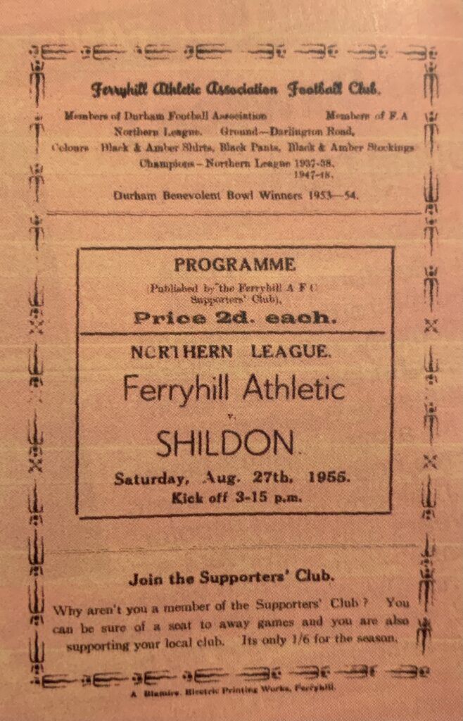 Ferryhill Athletic v Shildon Programme August 27th 1955 