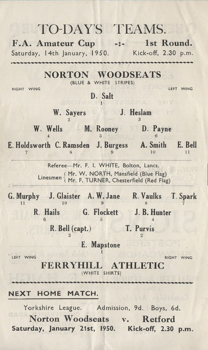 Norton Woodseats v Ferryhill Amateur Cup 1st round 1949-50