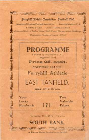 Ferryhill v East Tanfield Programme 27th Dec 1947 1 GW