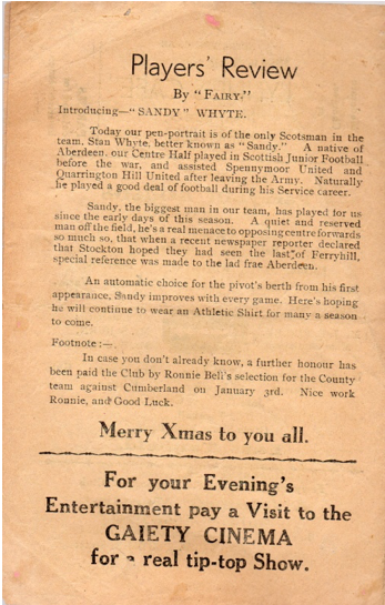 Ferryhill v East Tanfield Programme 27th Dec 1947 3 GW