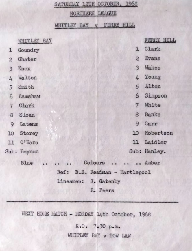 Whitley Bay v Ferryhill Athletic 12th October 1968