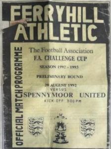 Programme from the FA Cup Preliminary Round, August 29th 1992